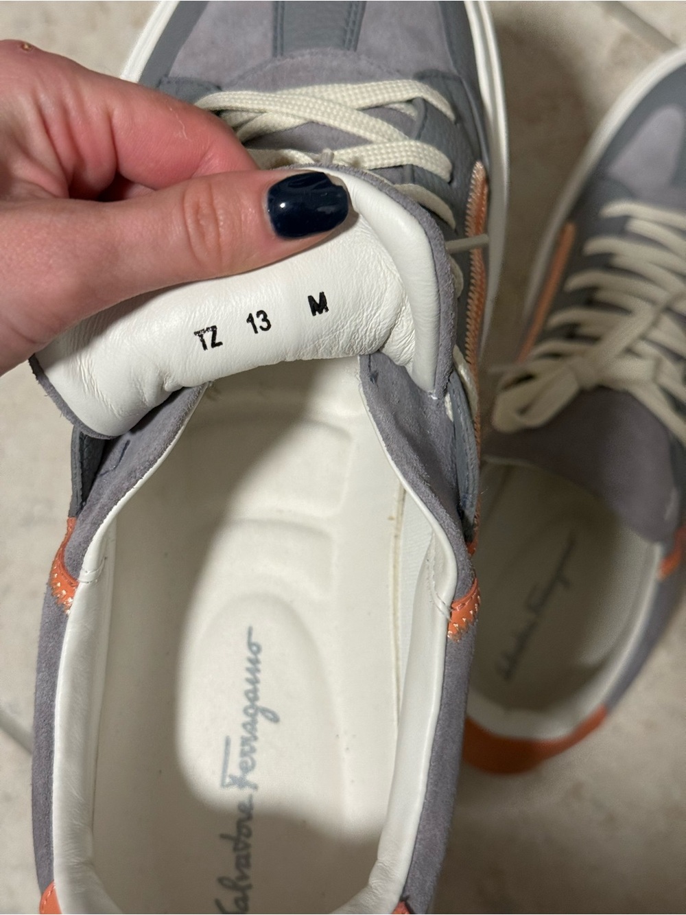 Salvatore Ferragamo Gray and Orange Suede Low-Top Sneakers - Picture 5 of 5